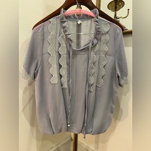 Grey Blouse with Lace Detail & Pearl Buttons